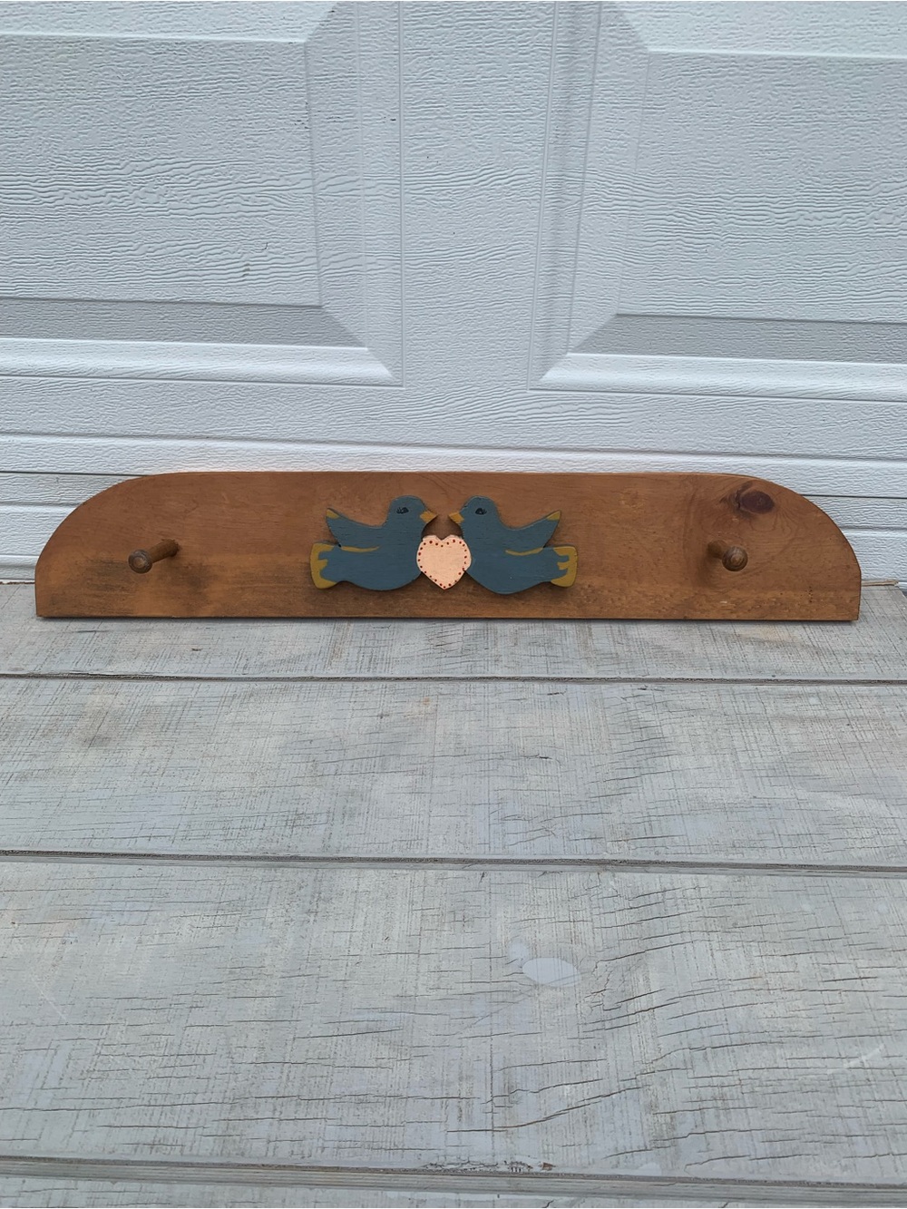 Vintage Wooden Wall Peg Rack Bird Heart Cottagecore Coat Key Hanger 31”Rustic